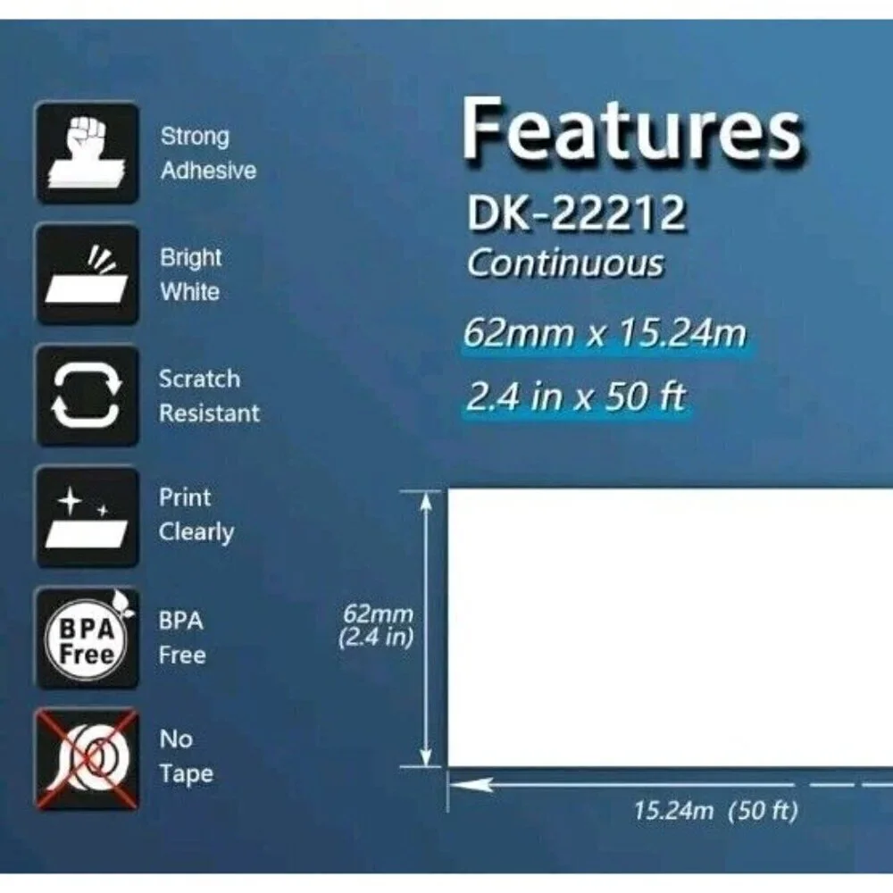 Betckey Premium Labels For Brother QL Label Printer  2212 2.4in X 50ft 10 Rolls